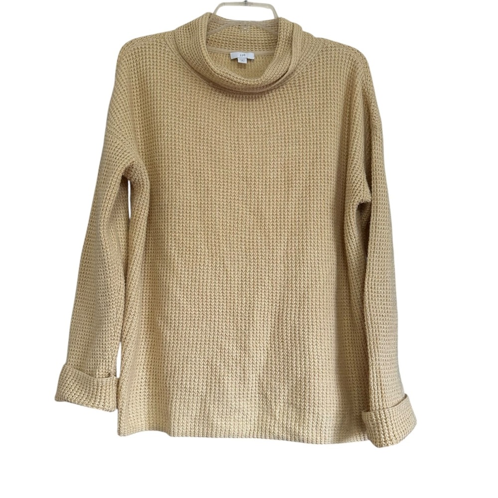J. Jill Sweater M Petite Butter Yellow Cowl Neck Waffle Knit‎ Pullover Lagenlook